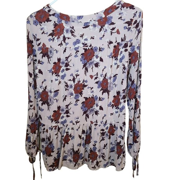 American Eagle Outfitters Womens Sz M Floral Boho Flowy Tunic Top Blouse Begie R - Picture 2 of 12